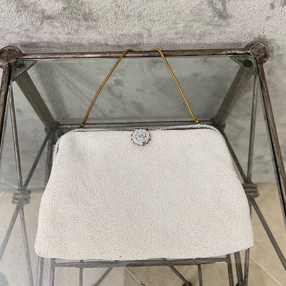 Vintage White Beaded 1950's Purse made in France for foley’s - Picture 2 of 11